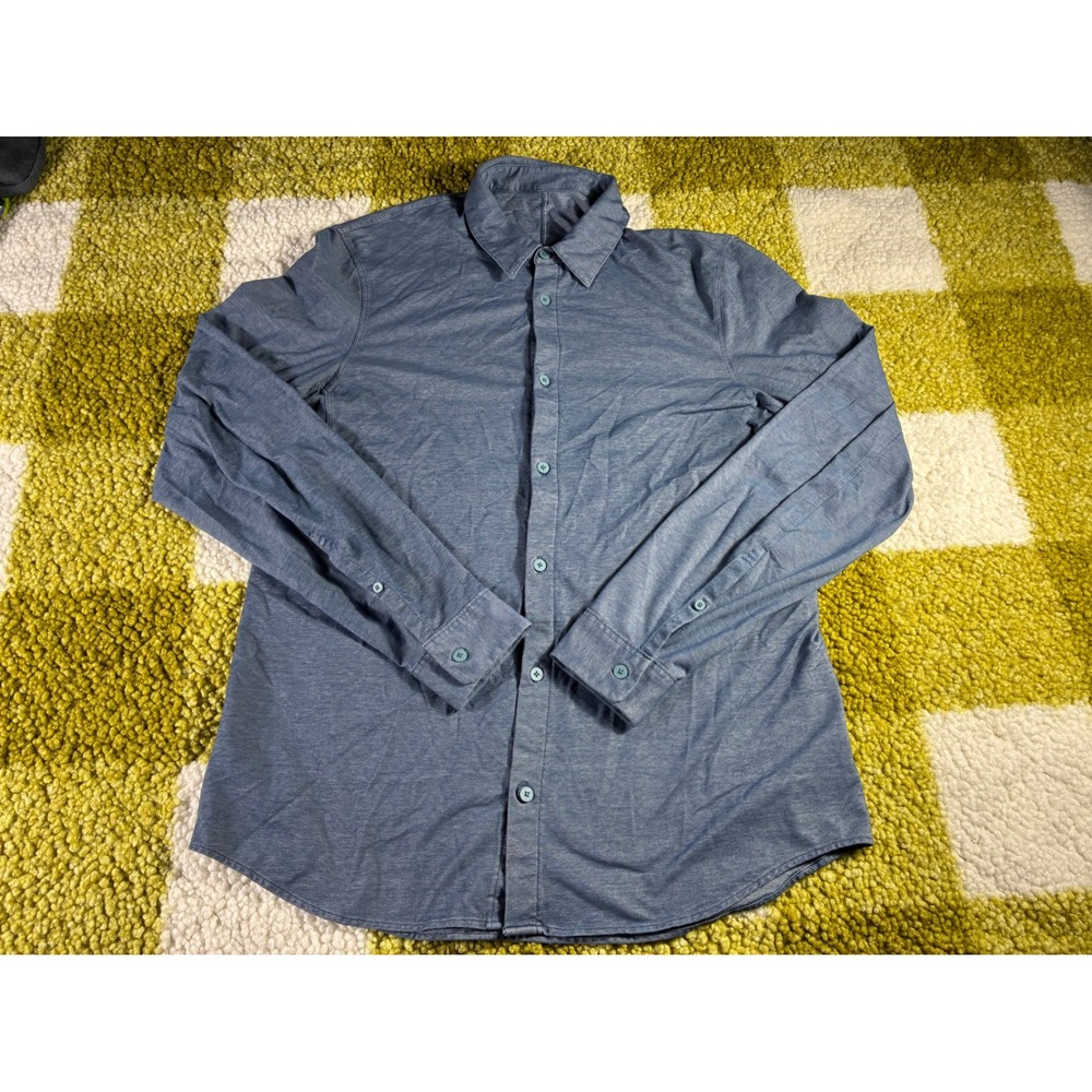 Lululemon Mens Commission Button Down Long Sleeve‎ Shirt Blue Heathered Tech